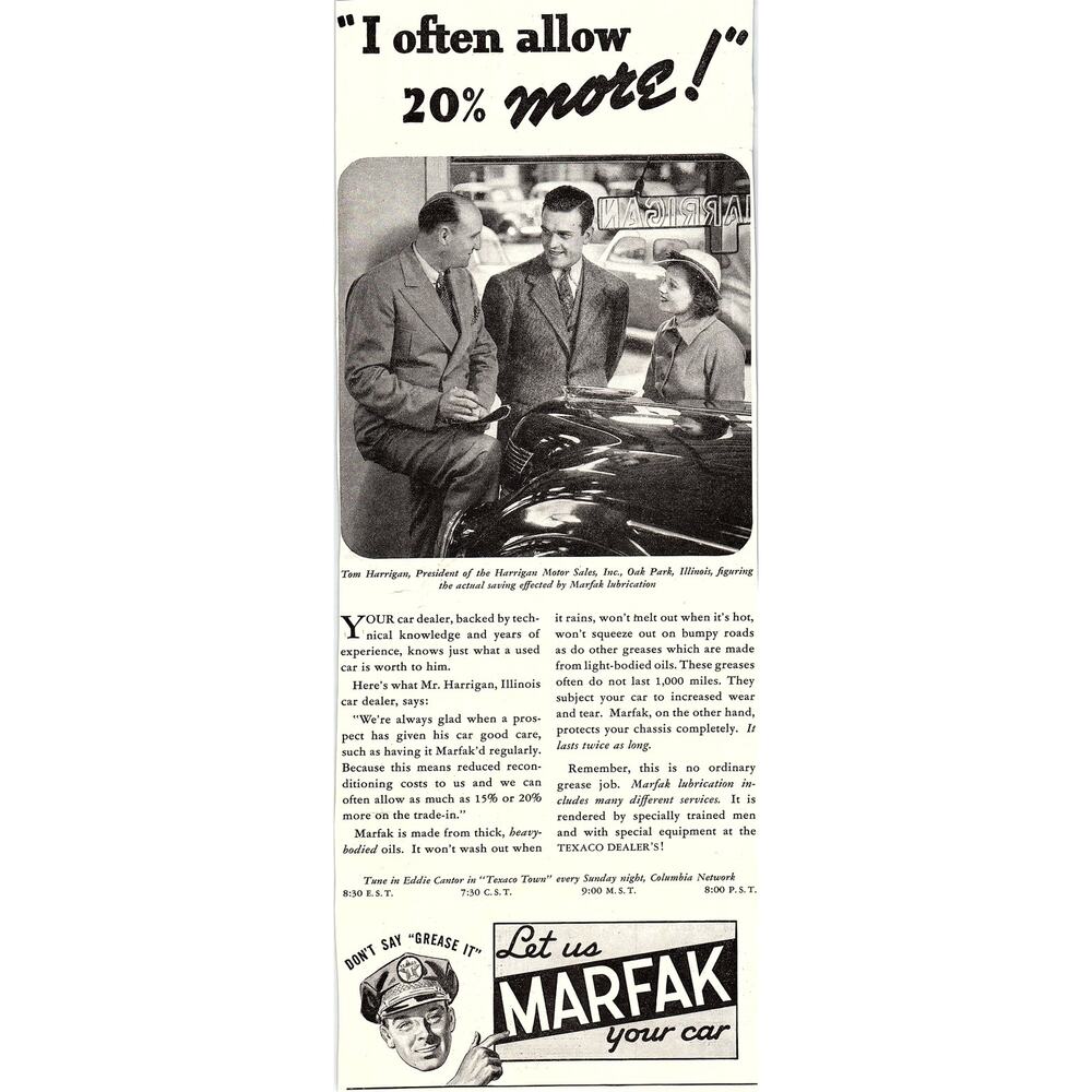 Harrigan Motor Sales, Inc. Oak Park IL Tom Harrigan 1937 Ad SV1-6 - Picture 1 of 2